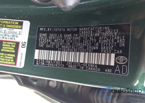 2014 Toyota Corolla Le Plus из США, поврежденный, VIN 2T1BURHE8EC005297